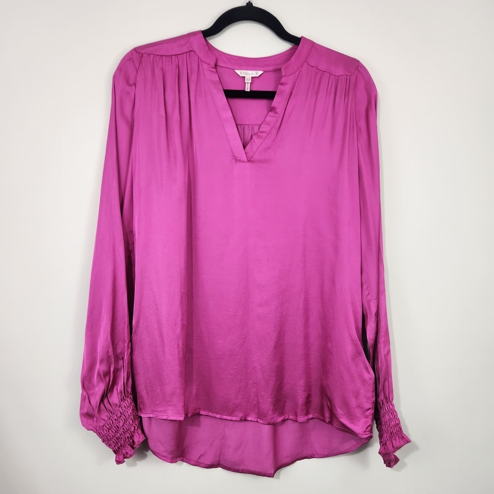 Esqualo Fuchsia Satin V-Neck Blouse Size 6 - Picture 2 of 10